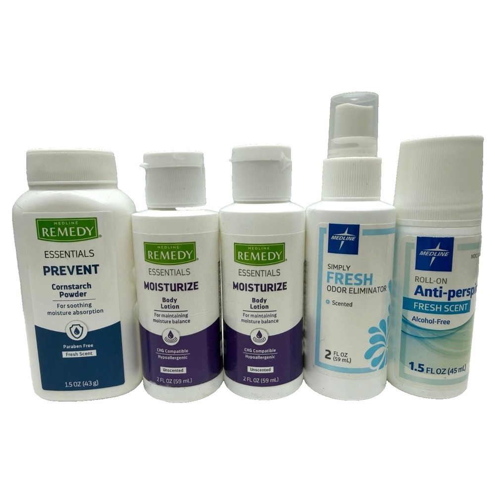 Medline Bundle (2)‎ Lotion 8 oz, Powder, Odor Eliminator, anti perspirant